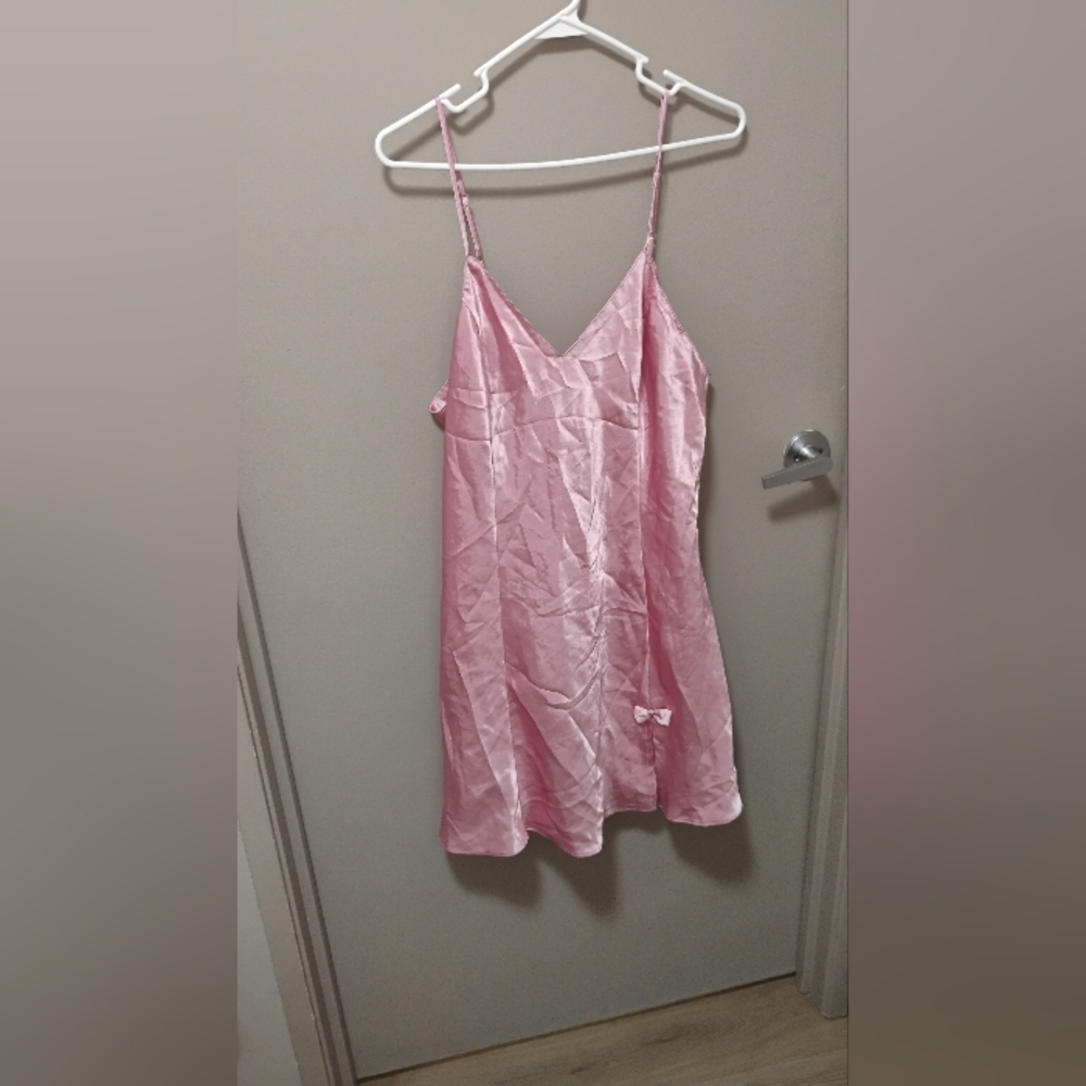 Vintage 2000s Kathyrn Pink Satin Slit Slip Mini Dress